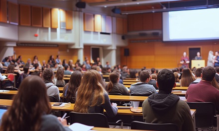 A aerial photo of a lecture view from a college building